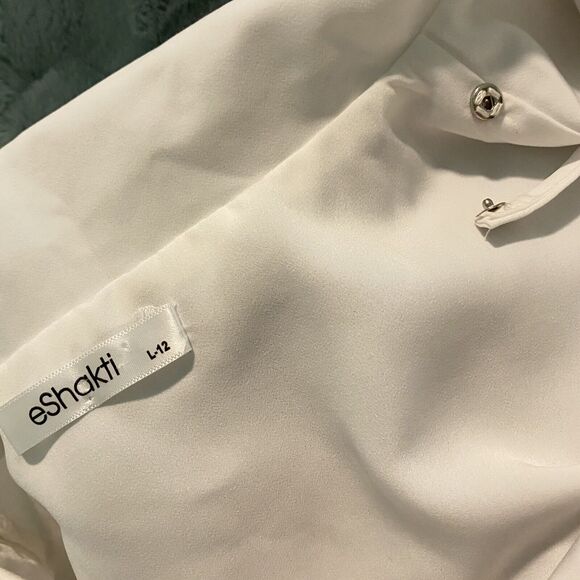 eShakti Double Breasted Shacket Brass Button Long Sleeve White Lined Women L NWT - Picture 10 of 10